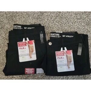 2 Pairs Signature by Levi Strauss S67 Athletic Fit Flex Pants Black Mens
